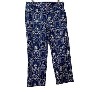 Talbots Blue Paisley Flat Front Pants Cotton